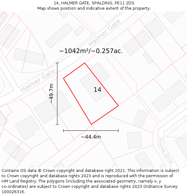 14, HALMER GATE, SPALDING, PE11 2DS: Plot and title map