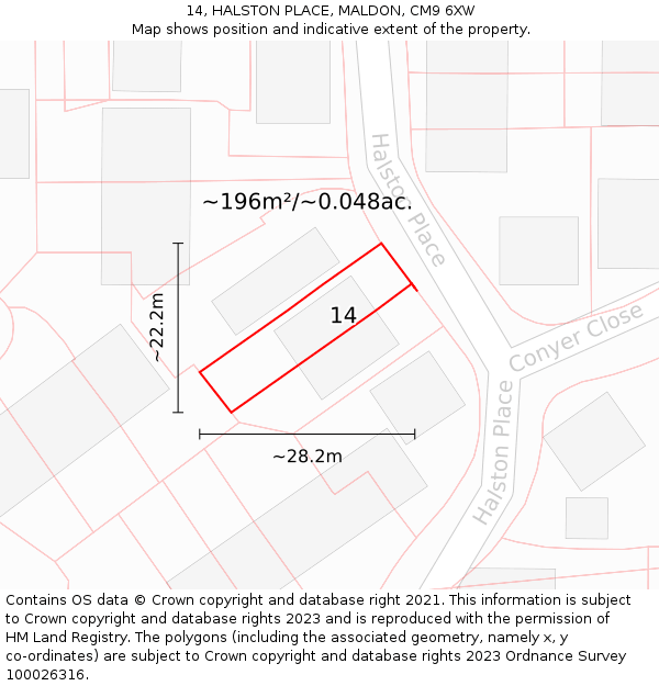 14, HALSTON PLACE, MALDON, CM9 6XW: Plot and title map