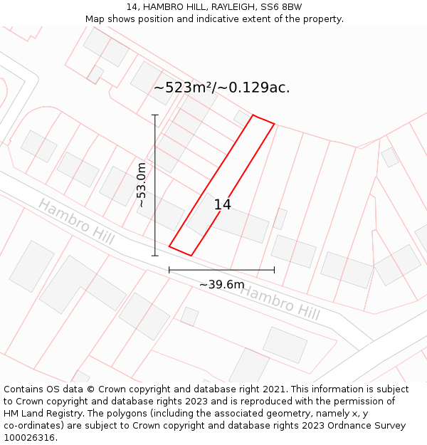 14, HAMBRO HILL, RAYLEIGH, SS6 8BW: Plot and title map