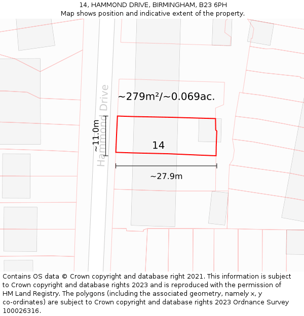 14, HAMMOND DRIVE, BIRMINGHAM, B23 6PH: Plot and title map