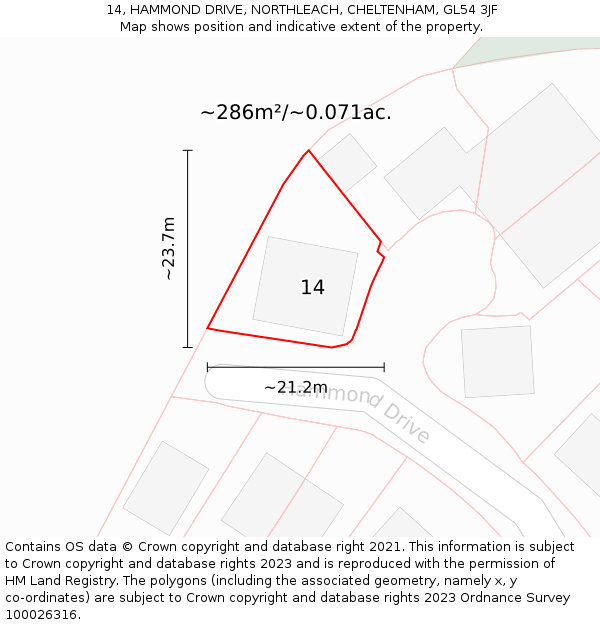 14, HAMMOND DRIVE, NORTHLEACH, CHELTENHAM, GL54 3JF: Plot and title map