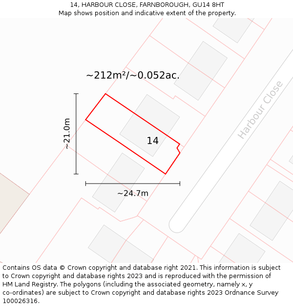 14, HARBOUR CLOSE, FARNBOROUGH, GU14 8HT: Plot and title map