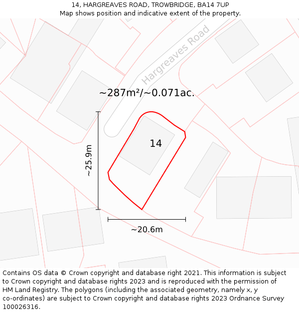 14, HARGREAVES ROAD, TROWBRIDGE, BA14 7UP: Plot and title map