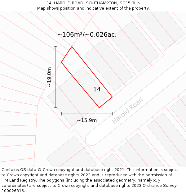 14, HAROLD ROAD, SOUTHAMPTON, SO15 3HN: Plot and title map