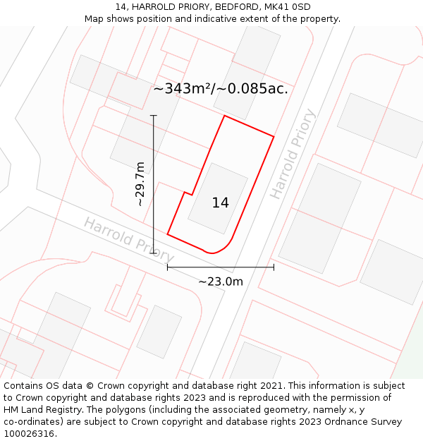 14, HARROLD PRIORY, BEDFORD, MK41 0SD: Plot and title map