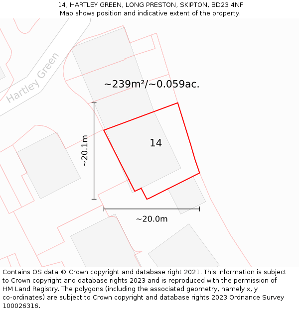 14, HARTLEY GREEN, LONG PRESTON, SKIPTON, BD23 4NF: Plot and title map