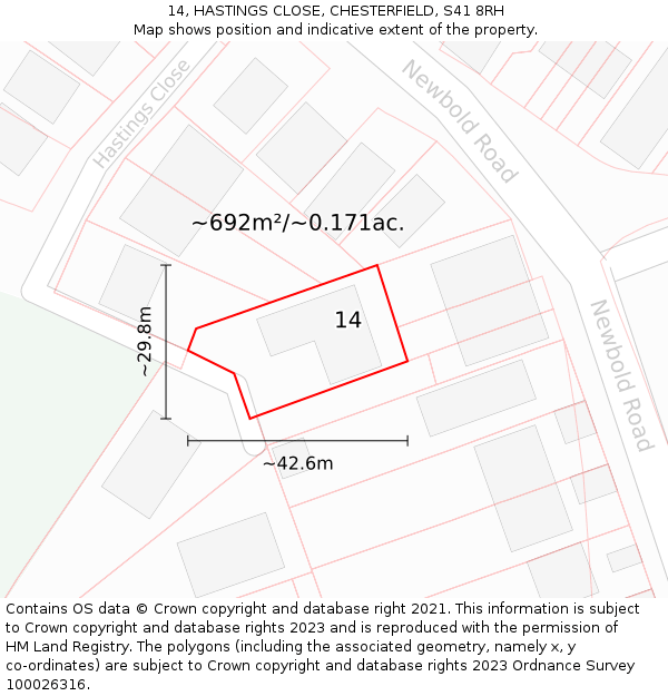 14, HASTINGS CLOSE, CHESTERFIELD, S41 8RH: Plot and title map