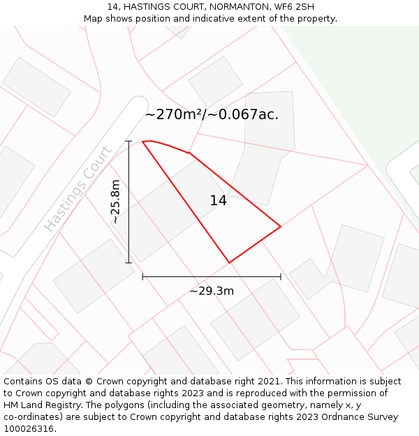 14, HASTINGS COURT, NORMANTON, WF6 2SH: Plot and title map