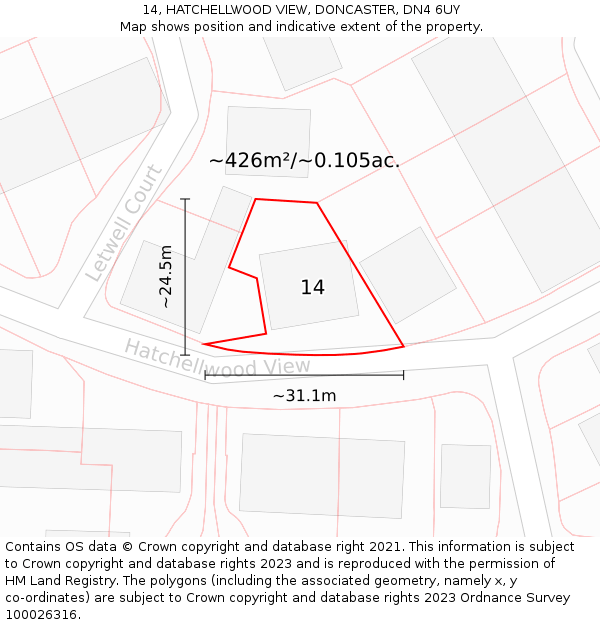 14, HATCHELLWOOD VIEW, DONCASTER, DN4 6UY: Plot and title map