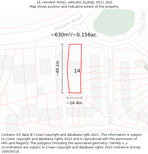 14, HAVANT ROAD, HAYLING ISLAND, PO11 0NZ: Plot and title map