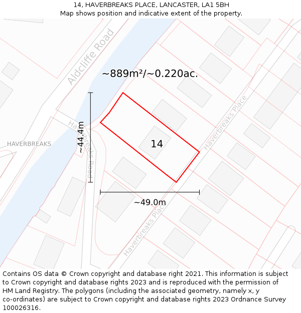 14, HAVERBREAKS PLACE, LANCASTER, LA1 5BH: Plot and title map