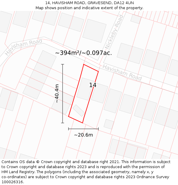 14, HAVISHAM ROAD, GRAVESEND, DA12 4UN: Plot and title map