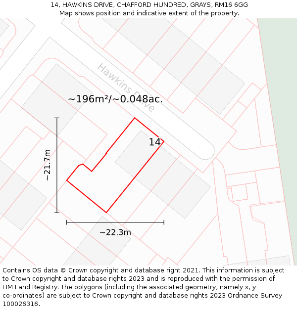 14, HAWKINS DRIVE, CHAFFORD HUNDRED, GRAYS, RM16 6GG: Plot and title map