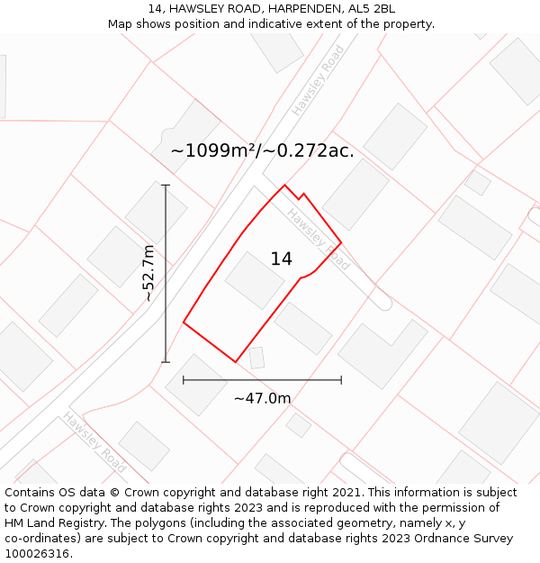 14, HAWSLEY ROAD, HARPENDEN, AL5 2BL: Plot and title map