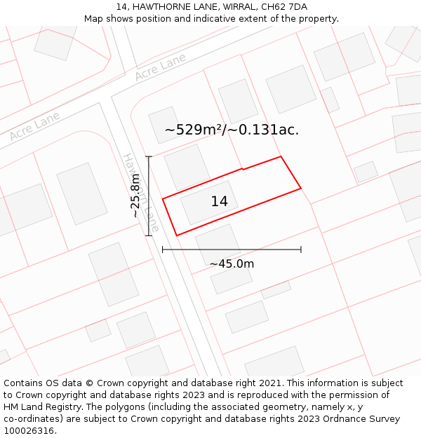 14, HAWTHORNE LANE, WIRRAL, CH62 7DA: Plot and title map