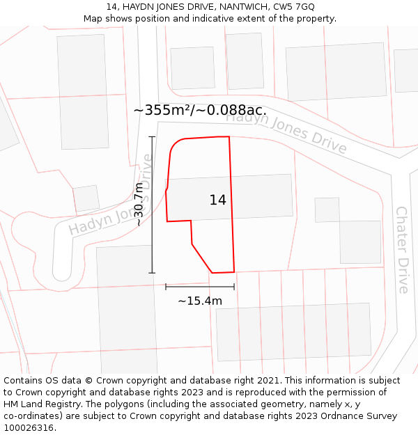 14, HAYDN JONES DRIVE, NANTWICH, CW5 7GQ: Plot and title map