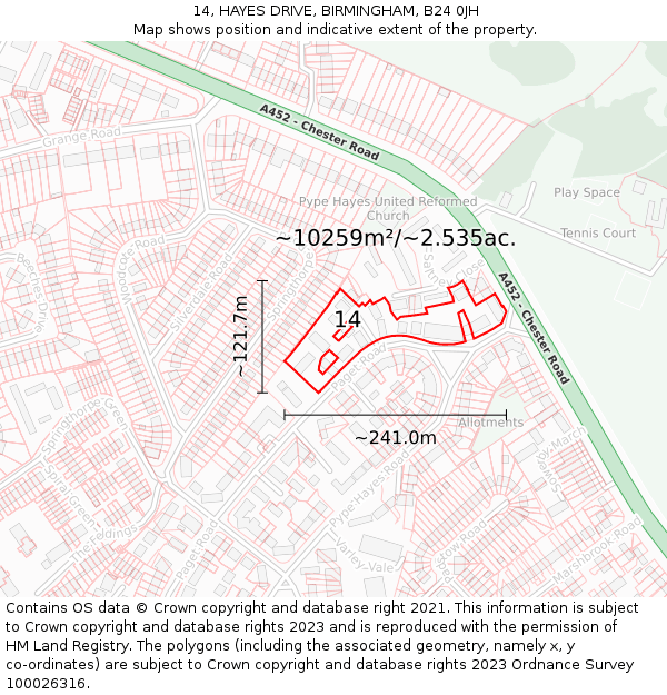 14, HAYES DRIVE, BIRMINGHAM, B24 0JH: Plot and title map