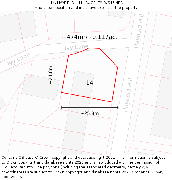 14, HAYFIELD HILL, RUGELEY, WS15 4RR: Plot and title map