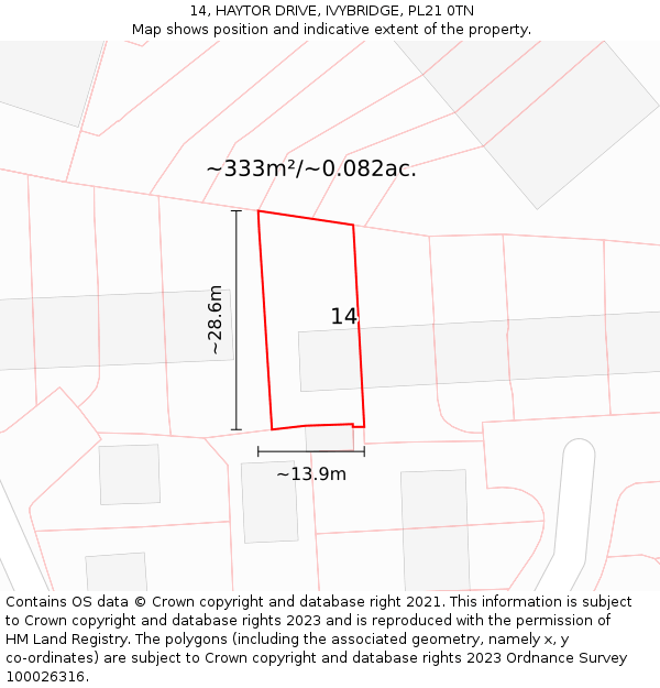 14, HAYTOR DRIVE, IVYBRIDGE, PL21 0TN: Plot and title map