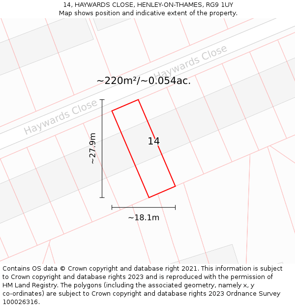 14, HAYWARDS CLOSE, HENLEY-ON-THAMES, RG9 1UY: Plot and title map