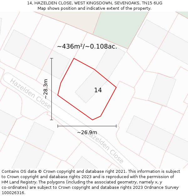 14, HAZELDEN CLOSE, WEST KINGSDOWN, SEVENOAKS, TN15 6UG: Plot and title map