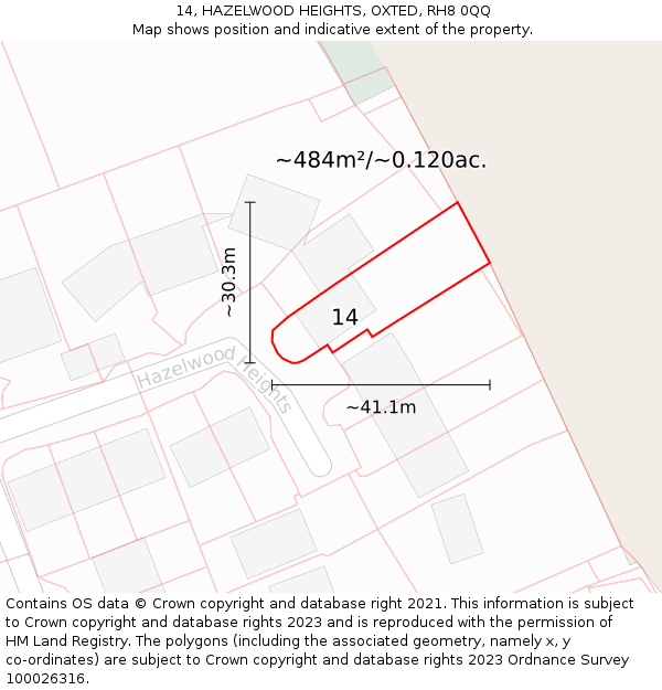 14, HAZELWOOD HEIGHTS, OXTED, RH8 0QQ: Plot and title map