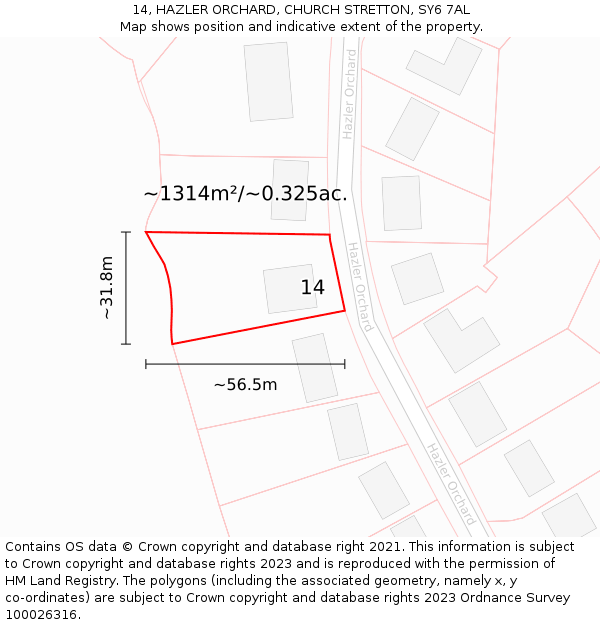 14, HAZLER ORCHARD, CHURCH STRETTON, SY6 7AL: Plot and title map