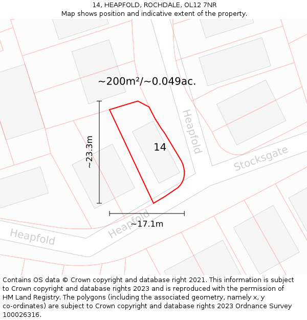 14, HEAPFOLD, ROCHDALE, OL12 7NR: Plot and title map