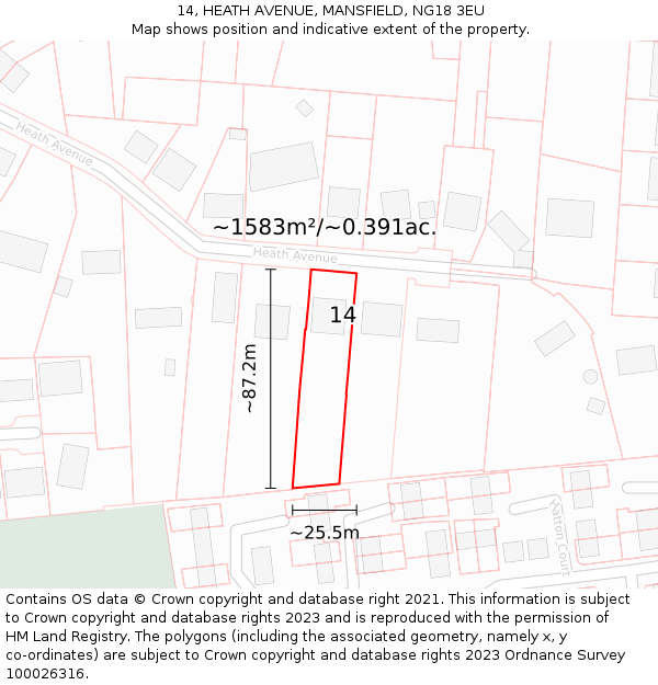 14, HEATH AVENUE, MANSFIELD, NG18 3EU: Plot and title map