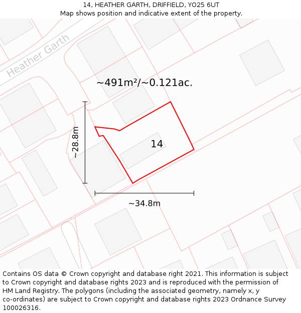 14, HEATHER GARTH, DRIFFIELD, YO25 6UT: Plot and title map