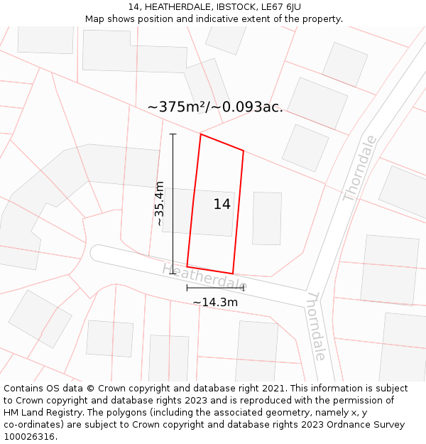 14, HEATHERDALE, IBSTOCK, LE67 6JU: Plot and title map