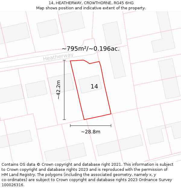 14, HEATHERWAY, CROWTHORNE, RG45 6HG: Plot and title map