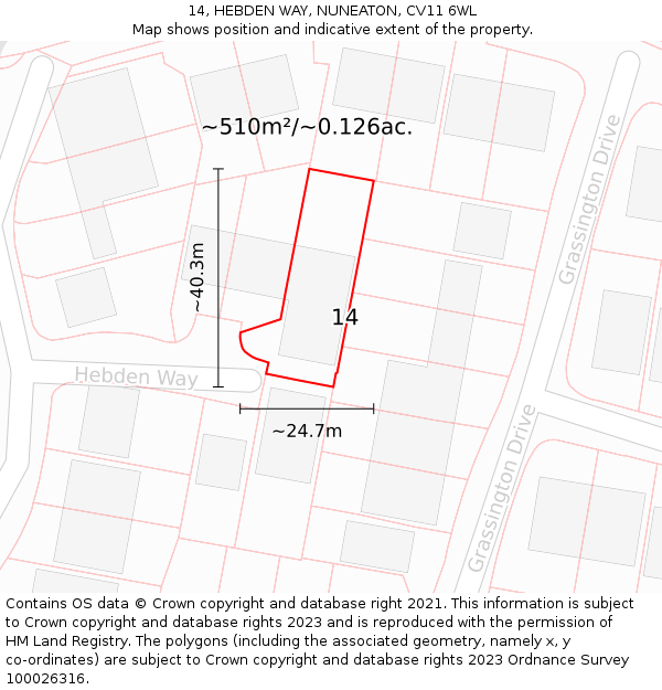 14, HEBDEN WAY, NUNEATON, CV11 6WL: Plot and title map