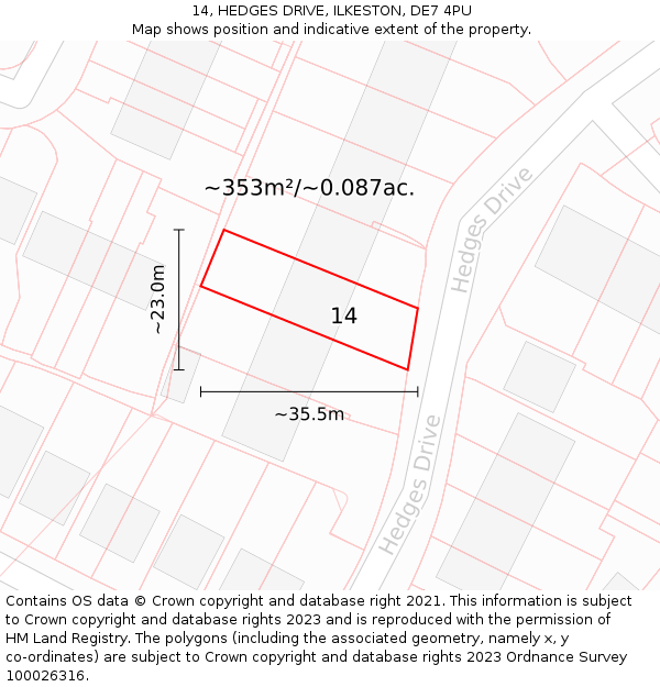 14, HEDGES DRIVE, ILKESTON, DE7 4PU: Plot and title map