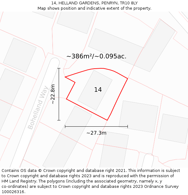 14, HELLAND GARDENS, PENRYN, TR10 8LY: Plot and title map