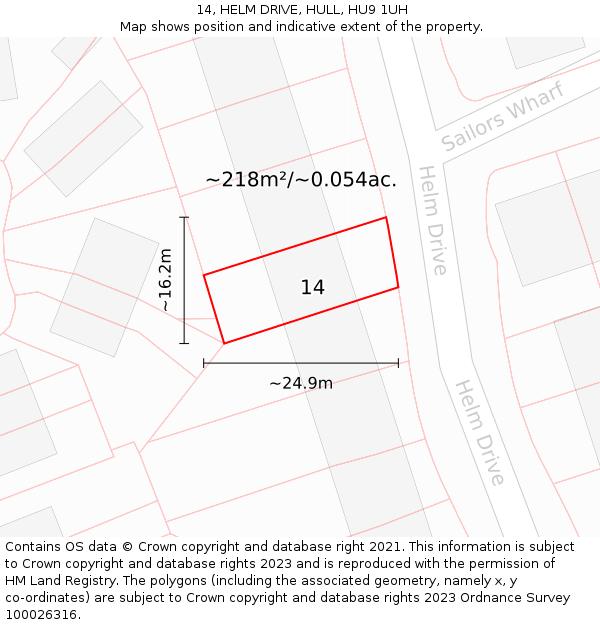 14, HELM DRIVE, HULL, HU9 1UH: Plot and title map