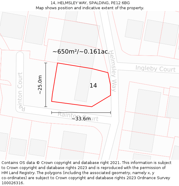 14, HELMSLEY WAY, SPALDING, PE12 6BG: Plot and title map