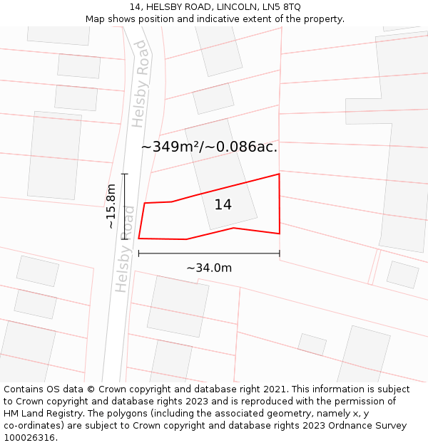 14, HELSBY ROAD, LINCOLN, LN5 8TQ: Plot and title map