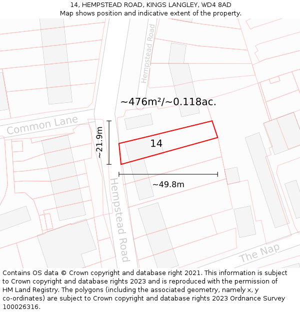 14, HEMPSTEAD ROAD, KINGS LANGLEY, WD4 8AD: Plot and title map
