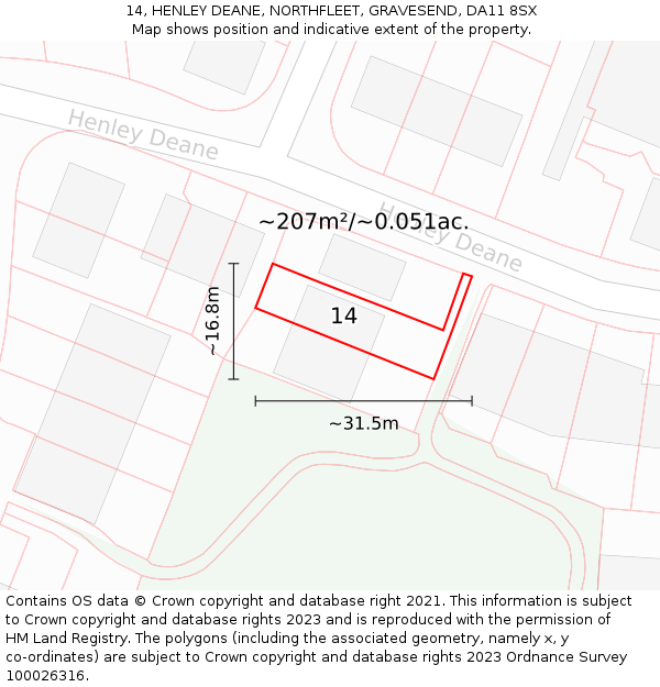 14, HENLEY DEANE, NORTHFLEET, GRAVESEND, DA11 8SX: Plot and title map