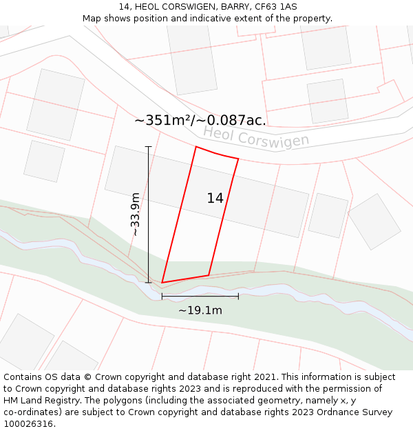 14, HEOL CORSWIGEN, BARRY, CF63 1AS: Plot and title map