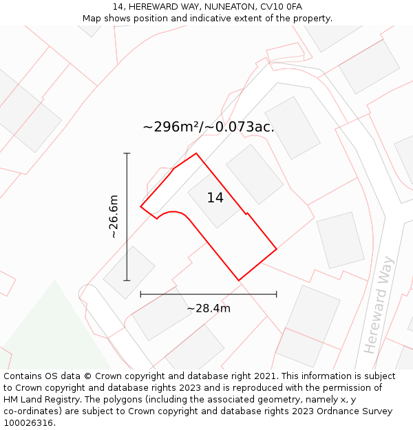 14, HEREWARD WAY, NUNEATON, CV10 0FA: Plot and title map