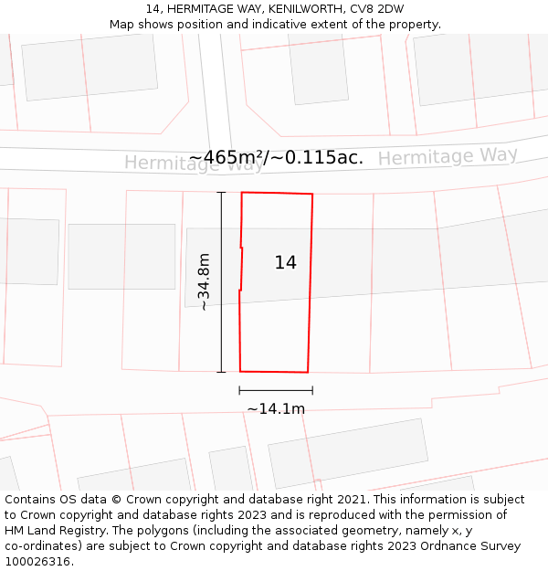 14, HERMITAGE WAY, KENILWORTH, CV8 2DW: Plot and title map