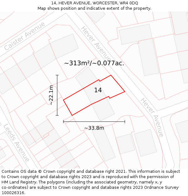14, HEVER AVENUE, WORCESTER, WR4 0DQ: Plot and title map