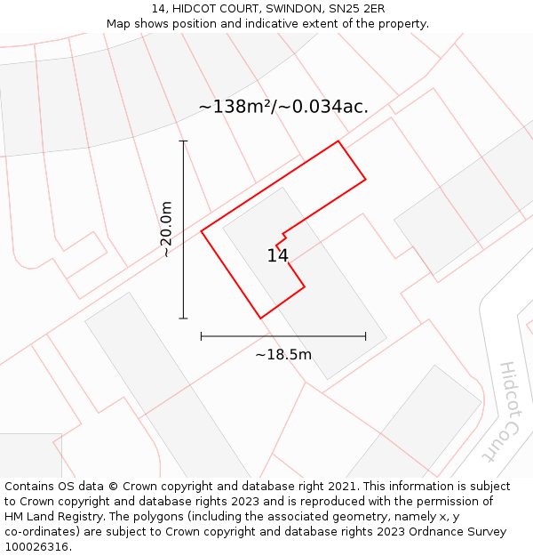 14, HIDCOT COURT, SWINDON, SN25 2ER: Plot and title map