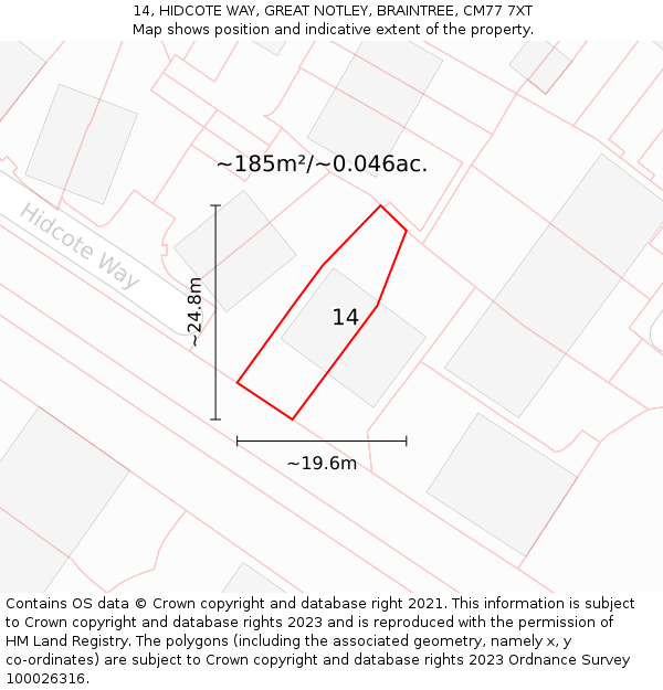 14, HIDCOTE WAY, GREAT NOTLEY, BRAINTREE, CM77 7XT: Plot and title map
