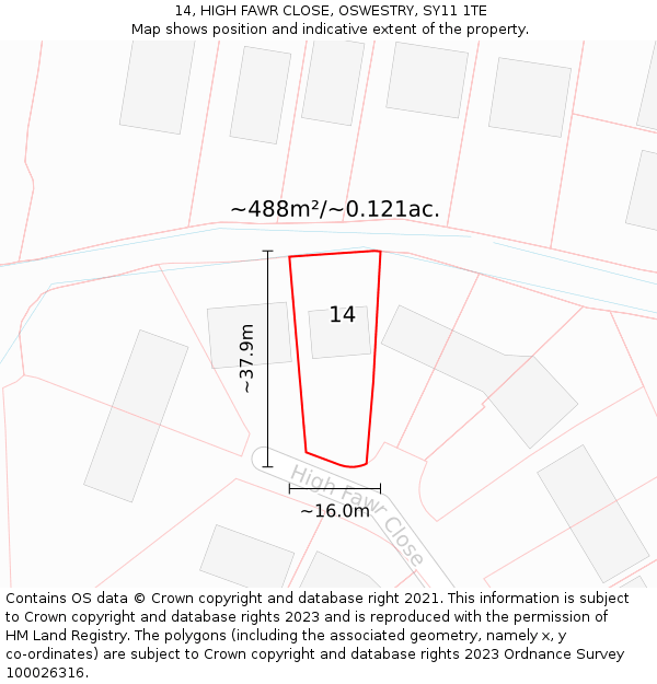 14, HIGH FAWR CLOSE, OSWESTRY, SY11 1TE: Plot and title map