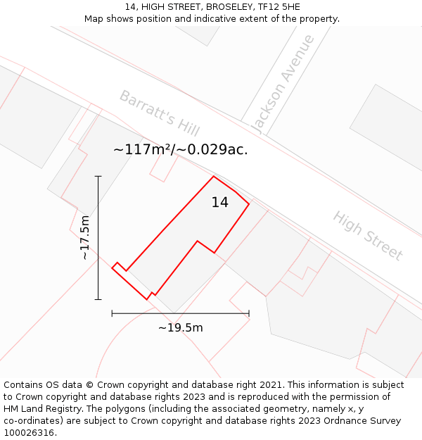 14, HIGH STREET, BROSELEY, TF12 5HE: Plot and title map