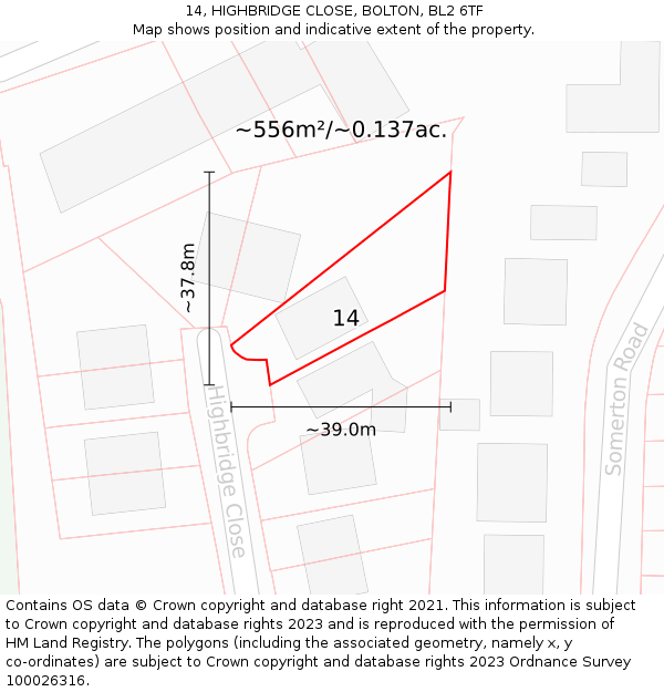 14, HIGHBRIDGE CLOSE, BOLTON, BL2 6TF: Plot and title map