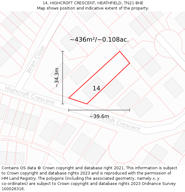 14, HIGHCROFT CRESCENT, HEATHFIELD, TN21 8HE: Plot and title map